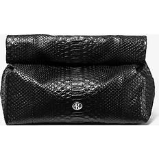 Michael Kors Black Clutches Michael Kors Monogramme Medium Python Embossed Leather Lunch Box Clutch Black ONE SIZE