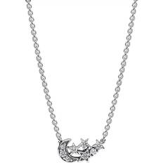 Pandora Halsketten Pandora Sparkling Moon & Star Collier Necklace - Silver/Transparent