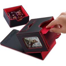 Mage Tech Card Deck Box for MTG Commander Patented Design, Commander Display, As Deck Holder, Fits 100 Double-Sleeved Cards, Include 35pt Card Brick & Dice Tray Horizontal Black/Red