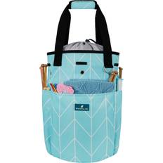 Yarn Bags PAVILIA Knitting Bag Yarn Storage Tote Crochet Organizer Bag, Yarn Storage Holder for Knitting Accessories, Yarn Skiens, Needles, Hooks, Unfinished Project, with Grommets Chevron Teal