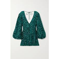 Womens Sea Moss Sequin-embellished V-neck Stretch Recycled-polyester Mini Dress