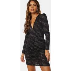 Vestiti Only Damen Pella L/S Wrap Foil Dress Jrs, Black/Detail:drizzling Dots Gold