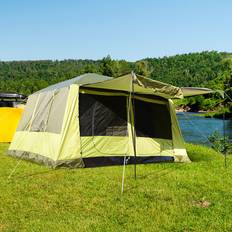 Two man tent OutSunny Two Room Tunnel Tent with Porch for 4-8 Man Yellow