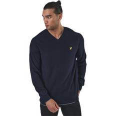 Lyle & Scott Grid Texture V Neck Jumper Blue