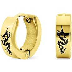 Men Earrings Bling Jewelry Mens Dragon Hoop Huggie Earrings Laser Gold Tone Stainless Steel