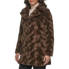 Clothing Kenneth Cole Kenneth Cole Women's Textured Faux Fur Coat Chocolate