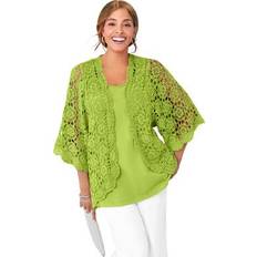 Jessica London Cardigans Jessica London Plus Women's Crochet Cardigan in Dark Lime Size 22/24 Sweater