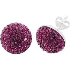 Rhodium Earrings Jewelco London Ladies Sterling Silver Purple Crystal Dome Stud Earrings 13mm GVE198AMY