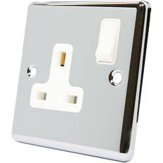 AET A5 Socket 1 Gang Polished Chrome Classic White Insert Plastic Switch 13A Single Wall Plug Socket