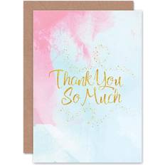 Gold Cards & Invitations ARTERY8 Wee Blue Coo Thank You So Much Pink Gold Typography Watercolour Pretty Greeting Card