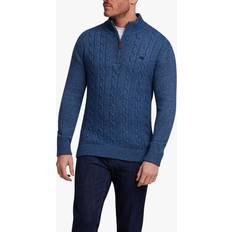 Denim Jumpers Raging Bull Chunky Cable Quarter Zip Knit Denim Blue