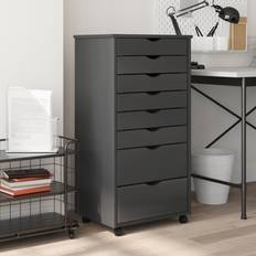 vidaXL grey, Rolling Office with Drawers White Solid Wood Pine MOSS - White/Grey Wall Cabinet