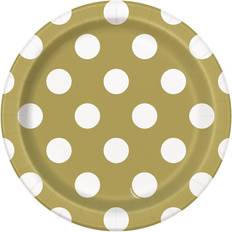 Unique Party One Size, Gold Polka Dot Plates Pack of 8