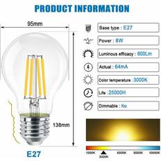 Light Bulbs ExtraStar 8W LED A60 Bulb Filament E27 3000K Warm White 1