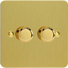 Red Wall Dimmers Varilight JFBP252 Ultraflat Brushed Brass 2 Gang 2-Way Push-On/Off LED Dimmer 0-120W V-Pro