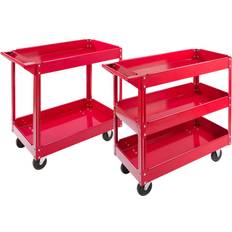 Arebos Tool Trolley 2 Level Mobile Workshop Trolley Cart Storage Shelf on Wheels Red