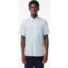 Lacoste Men Shirts Lacoste Men’s Short Sleeve Linen Shirt Light Blue