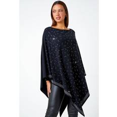 Black - Women Capes & Ponchos Roman One Embellished Knitted Poncho Black