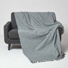 Cotton Blankets Homescapes Malda Green & Blankets White