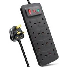 ExtraStar 8 Gang Switched Surge-Protected Extension Lead Black 2m