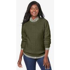 Jessica London Sweaters Jessica London Plus Women's Cable Crewneck Sweater in Dark Olive Green Size 1X