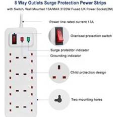 ExtraStar 8 Gang Switched Surge-Protected Extension Lead White 2m