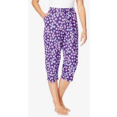 Purple - Women Pajamas Plus Women's Knit Sleep Capri by Dreams & Co. in Plum Burst Daisy Butterfly Size 5X Pajamas