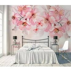 Bed Bath & Beyond Boho Floral Cherry Blossom Pink Flower Bouquet Removable Textured Wallpaper Pink