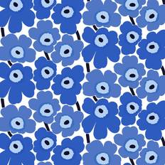 Coton Tissus Marimekko Pieni Unikko Coton Blanc-Bleu Tissu Blanc