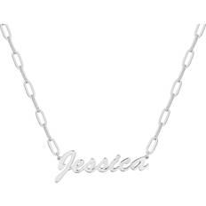 Personalized Planet Limoges Jewelry Necklaces Silver Silvertone Personalized Script Name Paperclip Chain Necklace