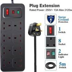 ExtraStar 8 Gang Switched Surge-Protected Extension Lead Black 5m