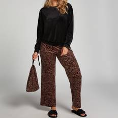 Dame - Elastan / Lycra / Spandex Morgenkåper & Badekåper Hunkemöller Printed Velour Pyjama Set Black/Leopard, Black, 2Xl, Women Black