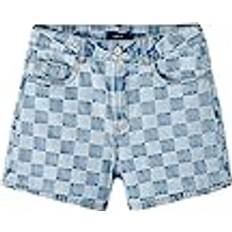 Checkered Trousers Children's Clothing Name It Girl's NLFCHECKIZZA DNM HW MOM Shorts, Blue Denim/Checks:Checks