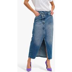 My Essential Wardrobe Louis Crossover Waist Denim Skirt, Blue Retro
