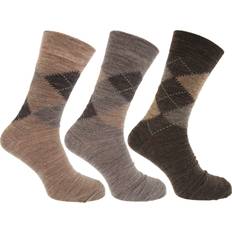 Brown - Women Socks Universal Textiles Traditional Argyle Pattern Lambs Wool Blend Socks With Lycra Pack Of 3 Light Brown 6-11