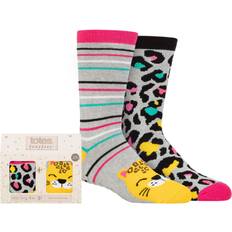 Totes Girls Pair Originals Novelty Slipper Socks Big Cats 4-6 Years Multi Coloured