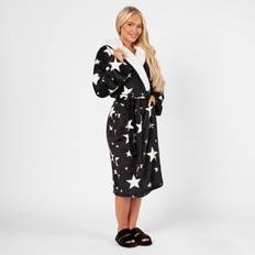 Dreamscene Star Print Sherpa Hooded Gown Bathrobe