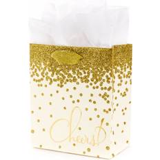 Gift Bags Hällmark 6" Small Gift Bag with Tissue Paper Gold Glitter Cheers for Graduations, Christmas, Hanukkah, Engagements, Weddings, Retirements, Holidays and More