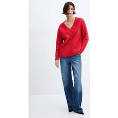 Mango Jumpers Mango Women's Chunky-Knit V-Neck Sweater Red Red