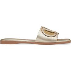 Valentino Garavani Slides Valentino Garavani VLOGO CUT-OUT LAMINATED NAPPA LEATHER SLIDE SANDAL Wo PLATINUM/ANTIQUE BRASS