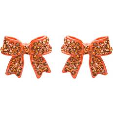 Orange Earrings Fashion Crystal Pave Bow Ribbon Stud Earrings Orange