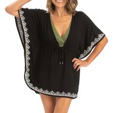 Elastane/Lycra/Spandex Swimsuit Cover-Ups & Sarong Wraps Dolfin Women's V-Neck Kaftan Swim Cover-Up, Medium, Black Holiday Gift