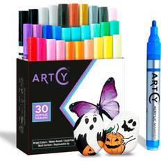 Pencils Acrylic Paint Pens 30 Acrylic Paint Markers Medium Tip 2mm Great for Rock Painting, Canvas, Glass, Porcelain, Fabric, Paper, Pottery and Plastic