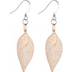 Beige Earrings Champagne Leaf Drop Earrings Dangly Silver Plated Jewellery Gold