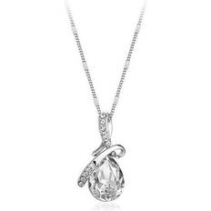 Transparent - Women Necklaces Charles William Clear Teardrop Necklace with Ribbon Design Jewellery Silver 23cm