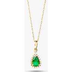 Gold - Women Charms & Pendants T.H.Baker 9ct Gold Diamond Emerald Pear Shape Pendant VP0S604 9KY/EM Green