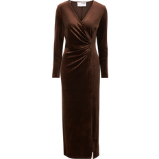 Brune - Dame Kjoler Selected Tara LS Velvet Ankle Dress Copper Brown