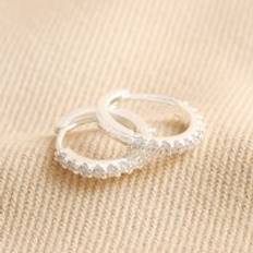 Crystal Huggie Hoop Earrings in Silver silver/clear one