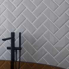 GoodHome GoodHome Trentie Grey Gloss Metro Ceramic Wall Tile, Pack Of 40, L200mm W100mm
