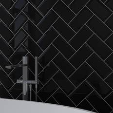 GoodHome GoodHome Trentie Black Gloss Metro Ceramic Wall Tile, Pack Of 40, L200mm W100mm